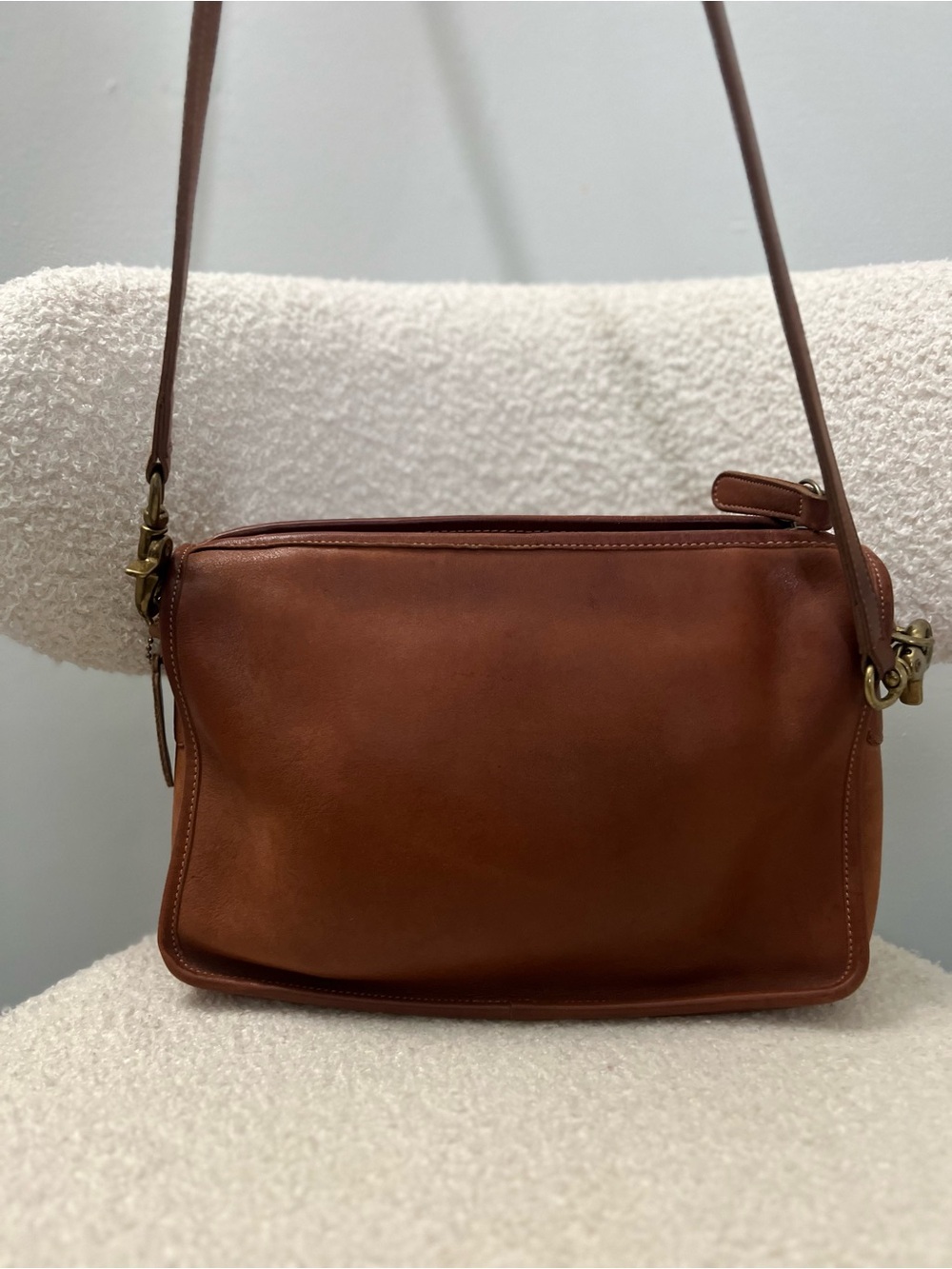 Vintage Coach Brown Real Leather Crossbody Bag with Brass Hardware